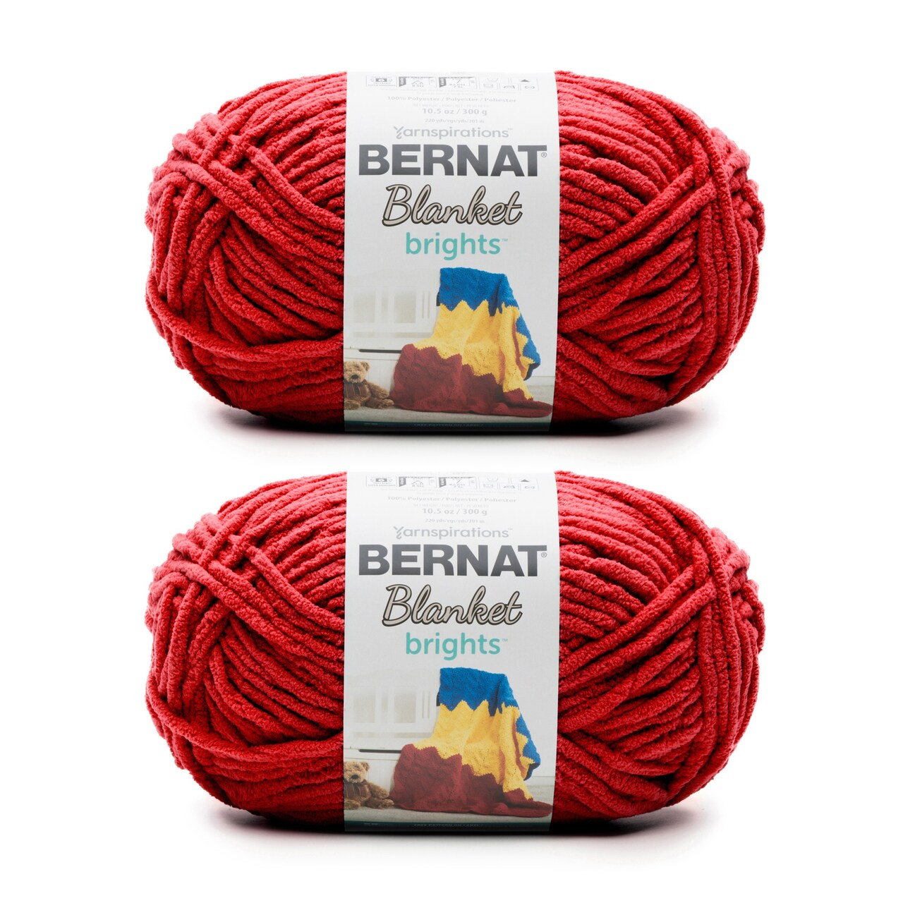 Bernat Blanket Brights Race Car Red Yarn - 2 Pack of 300g/10.5oz - Polyester - 6 Super Bulky - 220 Yards - Knitting/Crochet